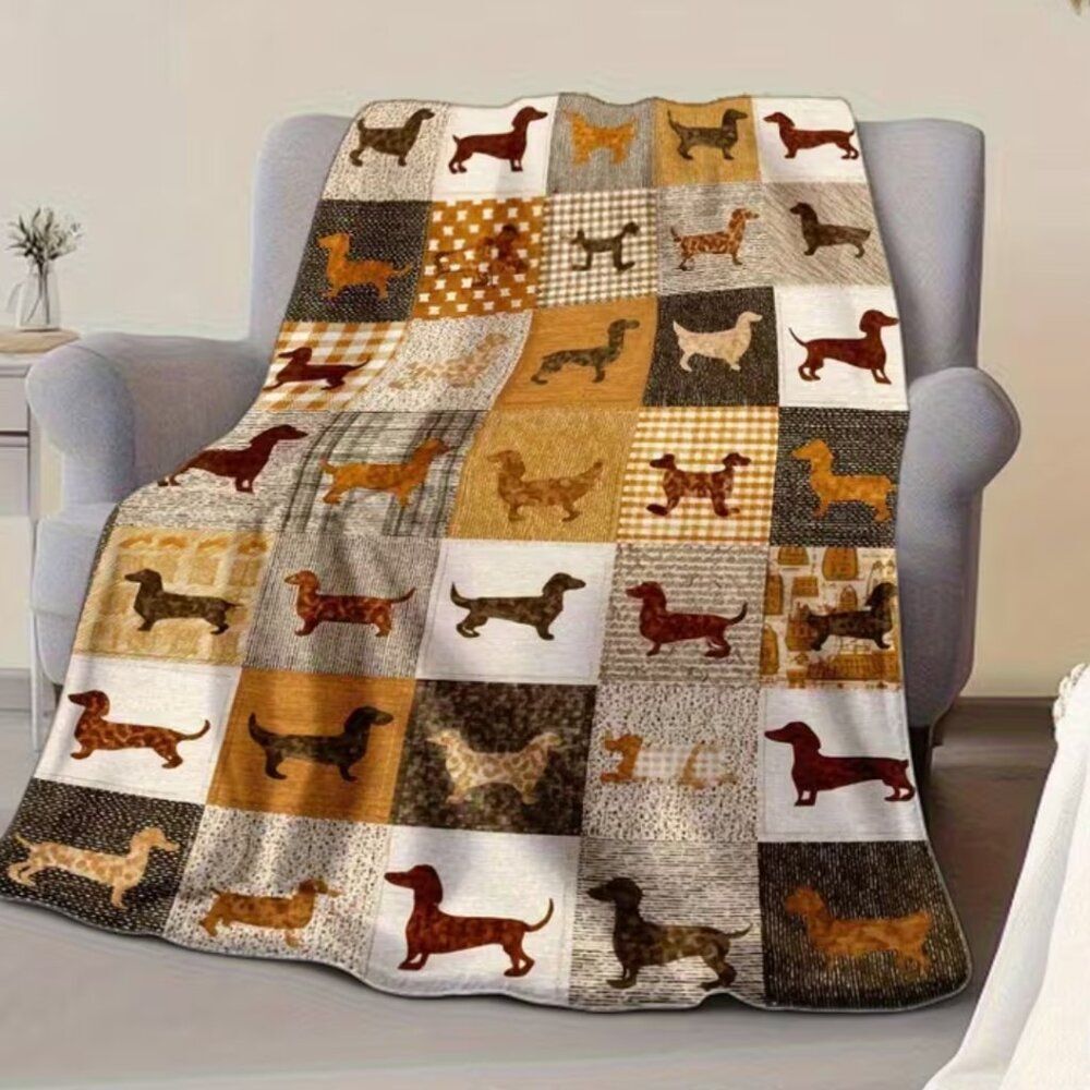 Dachshund Quilt Patterned Velour Throw Cozy Multi-Purpose Ideal Use Year-round